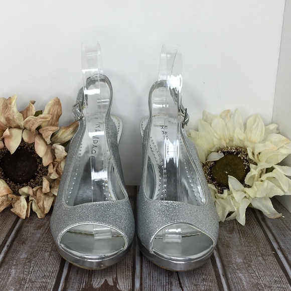 Rampage Women's Dressy Slingback Heel Pumps Shoes Sliver Glitter Open-Toe 8M - Picture 2 of 10